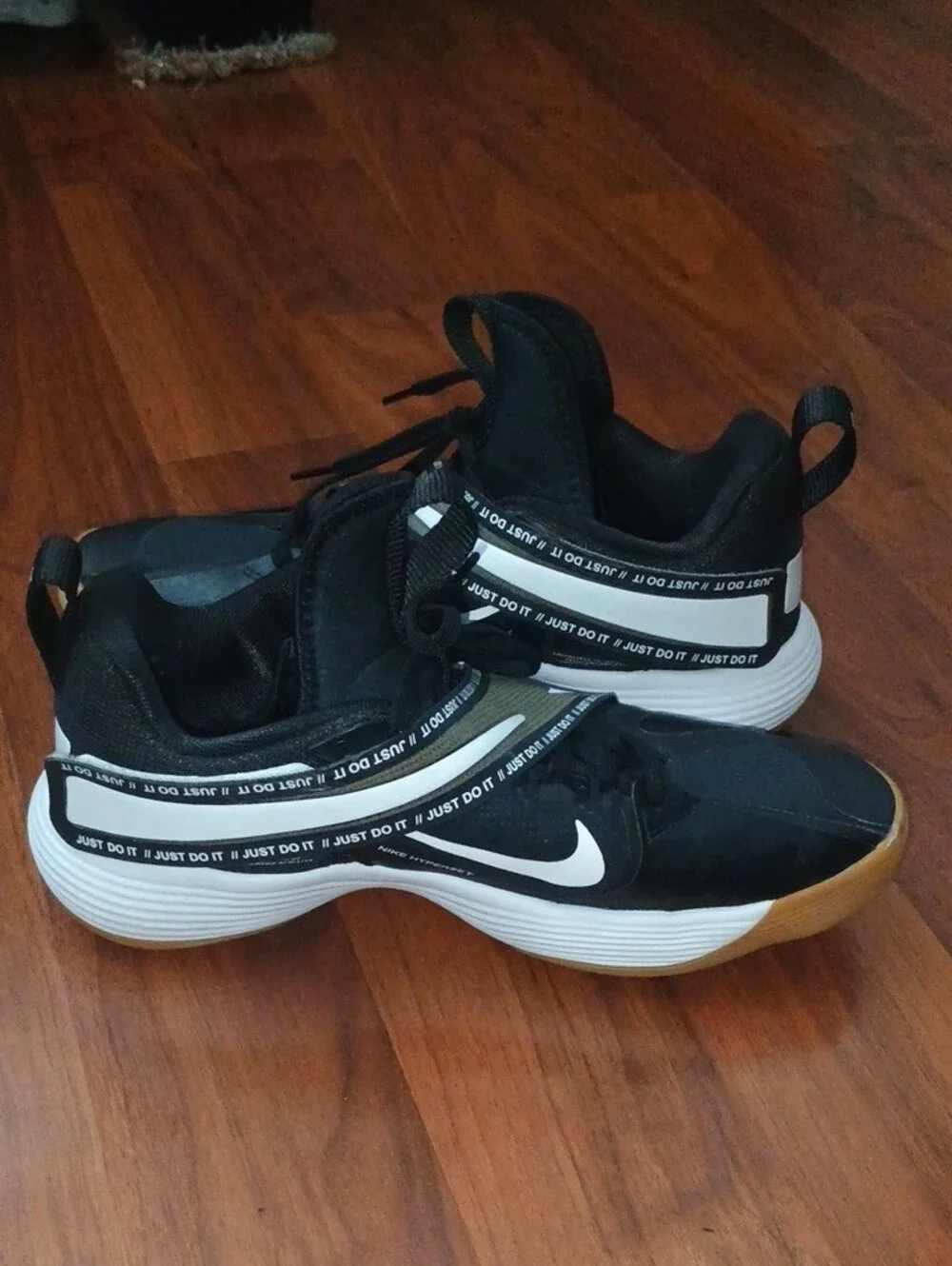 Nike Black and White React Hyperset Women's Volleyball Sneakers with Gum Sole
